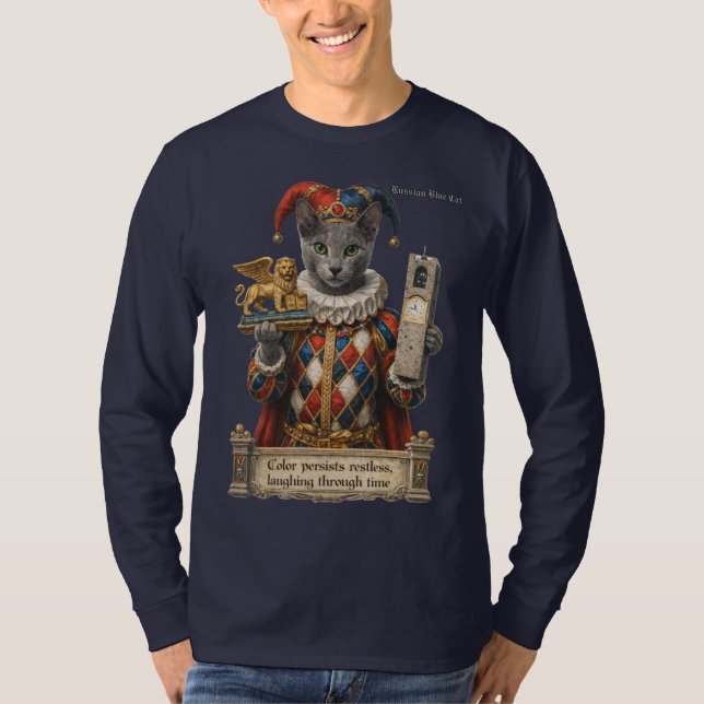 Russian Blue Arlequin Cat T Shirt (Framsida)