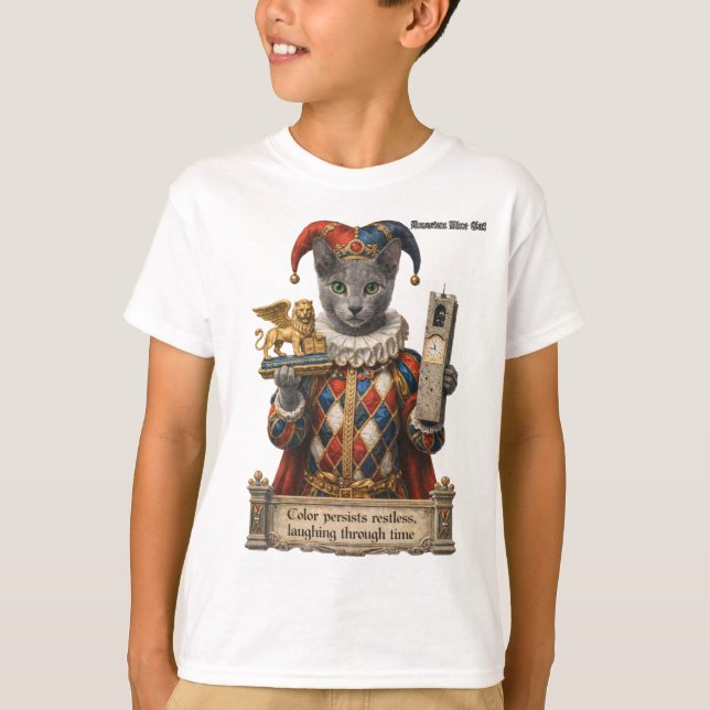 Russian Blue Arlequin Cat T Shirt (Framsida)