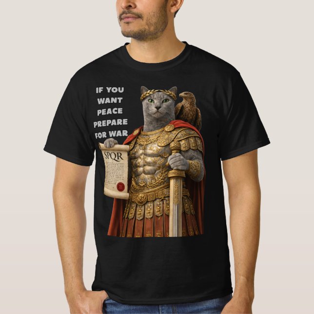 Russian Blue Caesar Cat T Shirt (Framsida)