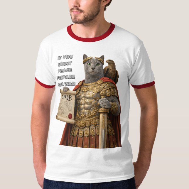 Russian Blue Caesar Cat T Shirt (Framsida)