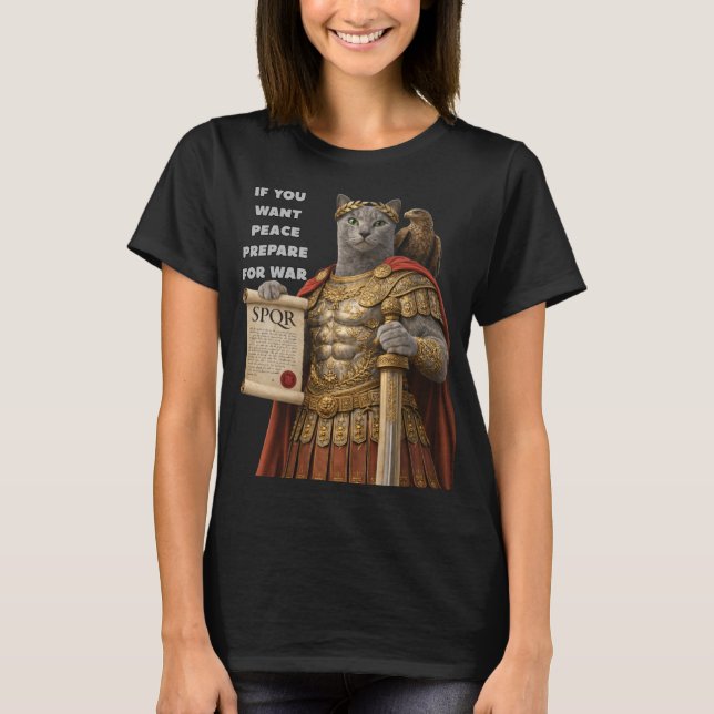 Russian Blue Caesar Cat T Shirt (Framsida)
