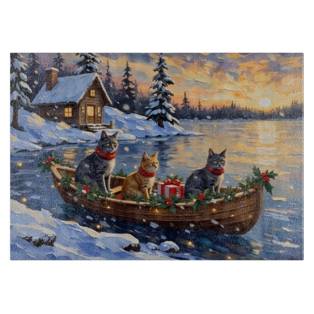 Russian Blue Cat Christmas Boat Holiday (Framsidan)