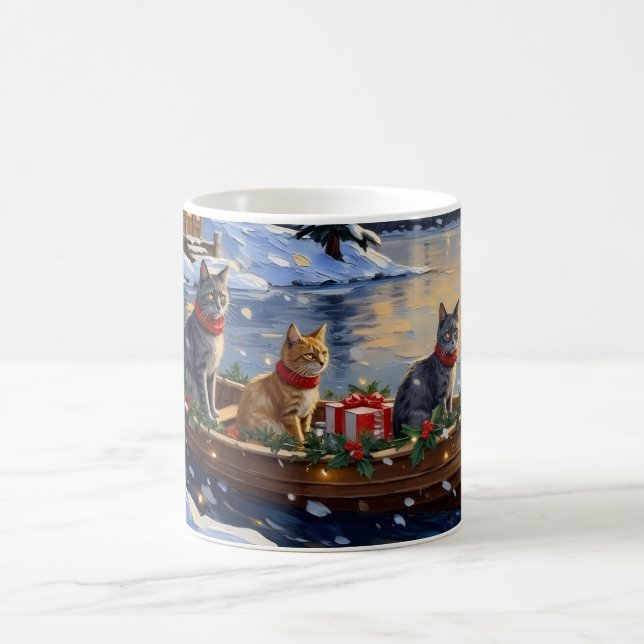 Russian Blue Cat Christmas Boat Holiday Kaffemugg (Center)
