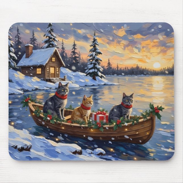 Russian Blue Cat Christmas Boat Holiday Musmatta (Framsidan)
