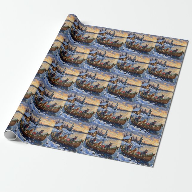 Russian Blue Cat Christmas Boat Holiday Presentpapper (Utrullad)