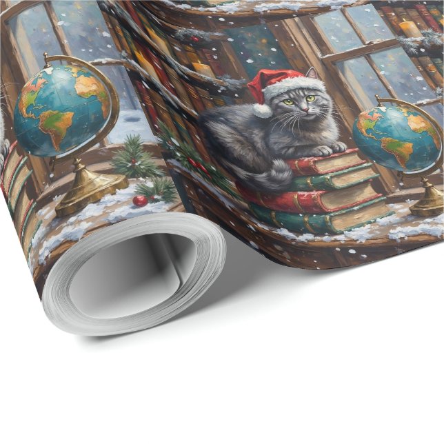 Russian Blue Cat Christmas Library Reading Nook Presentpapper (Rulle Hörn)