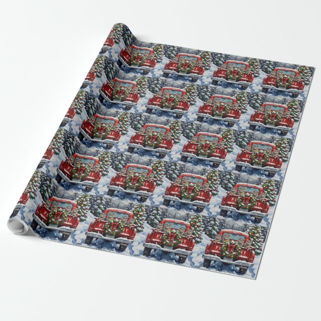 Russian Blue Cat Christmas Red Truck Holiday Presentpapper (Utrullad)