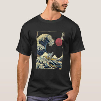 Russian Blue Cat Kanagawa Wave Funny Surf Animal M T Shirt