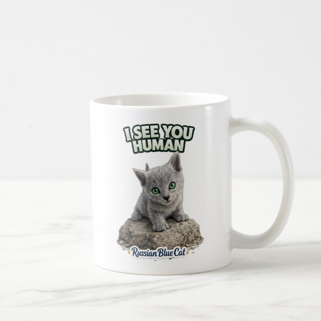 Russian Blue Cat Mug - I see you human Kaffemugg (Höger)