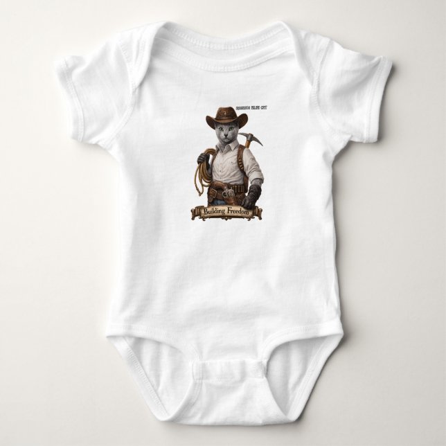 Russian Blue Cowboy Katt – Bygger Frihet T Shirt (Framsida)