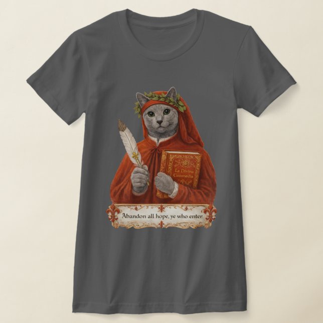 Russian Blue Dante Alighieri Cat T Shirt (Laydown)