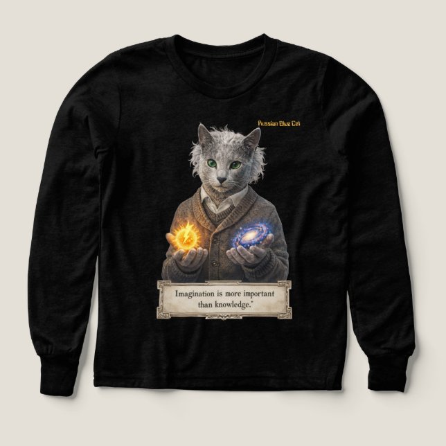 Russian Blue Einstein Cat - Imagination T Shirt (Design framsida)
