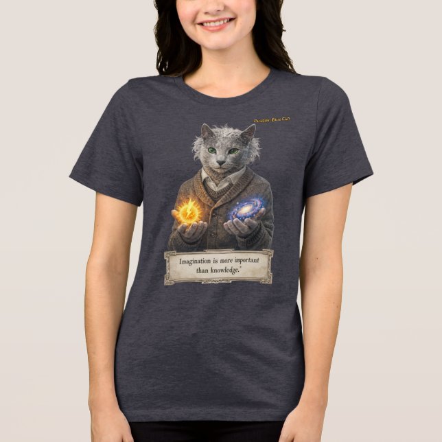 Russian Blue Einstein Cat - Imagination T Shirt (Framsida)