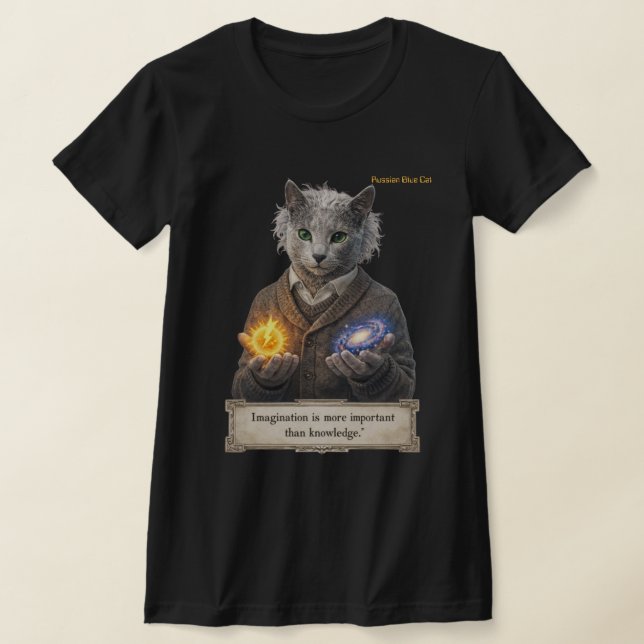 Russian Blue Einstein Cat - Imagination T Shirt (Laydown)