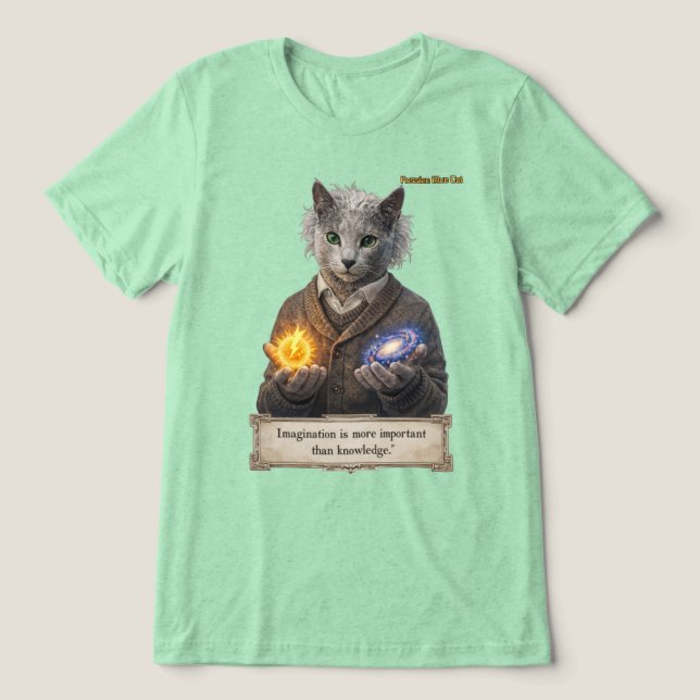 Russian Blue Einstein Cat - Imagination T Shirt (Design Framsida)