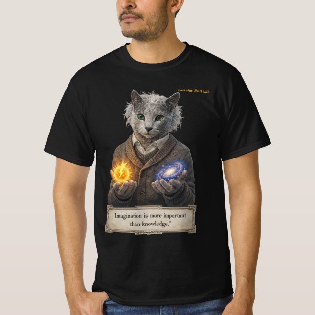Russian Blue Einstein Cat - Imagination T Shirt (Framsida)