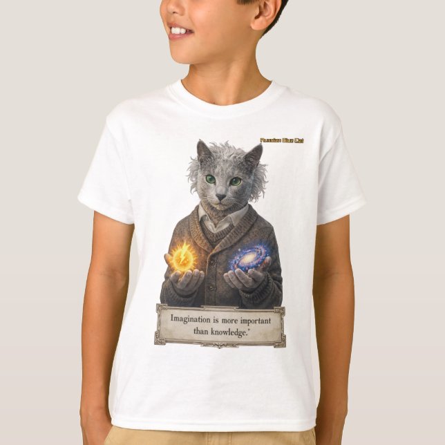 Russian Blue Einstein Cat - Imagination T Shirt (Framsida)