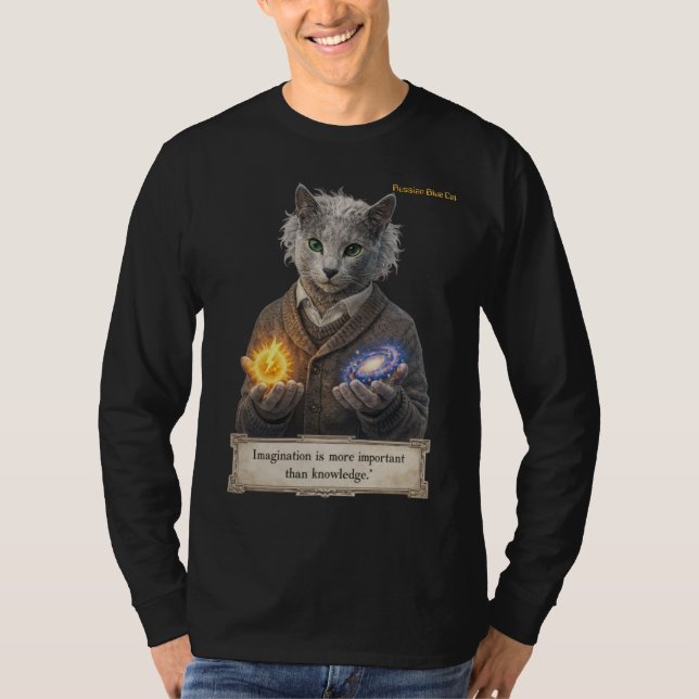 Russian Blue Einstein Cat - Imagination T Shirt (Framsida)