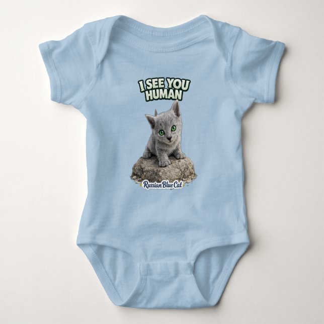 Russian blue funny kitten "I see you" T Shirt (Framsida)