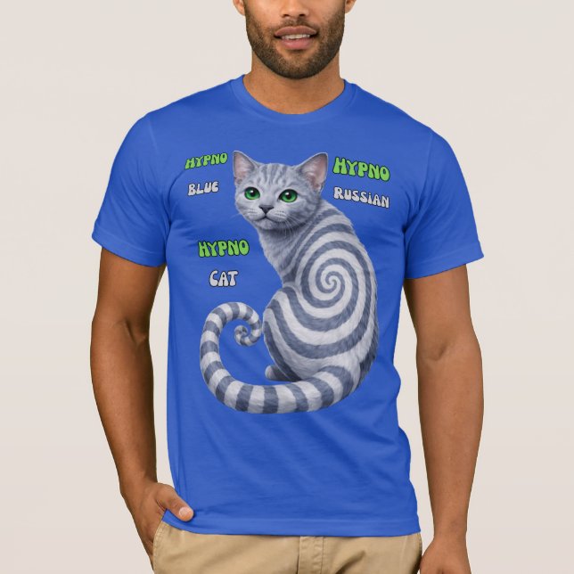 Russian Blue Hypno Cat T Shirt (Framsida)