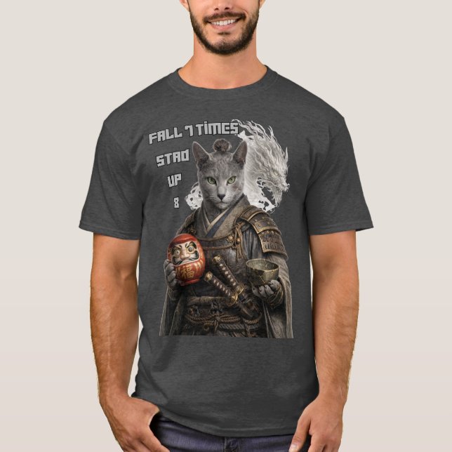 Russian Blue Samurai Cat T Shirt (Framsida)