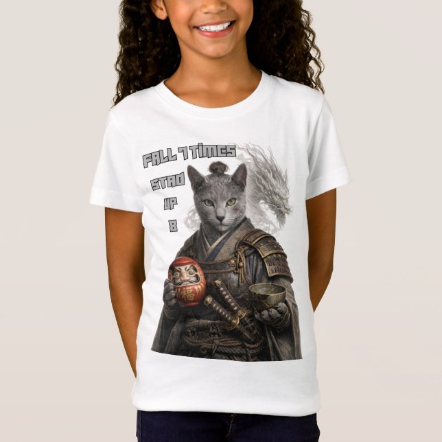Russian Blue Samurai Cat T Shirt (Framsida)