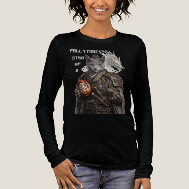 Russian Blue Samurai Cat T Shirt (Framsida)