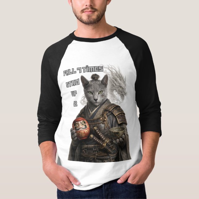 Russian Blue Samurai Cat T Shirt (Framsida)