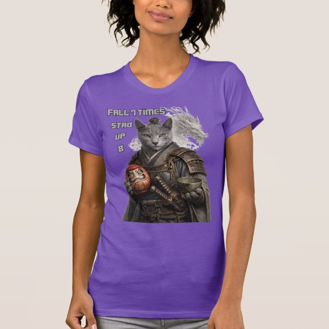 Russian Blue Samurai Cat T Shirt (Framsida)