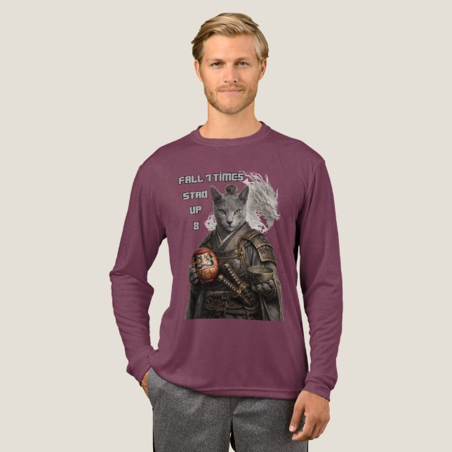Russian Blue Samurai Cat T Shirt (Hel framsida)