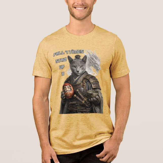 Russian Blue Samurai Cat T Shirt (Framsida)