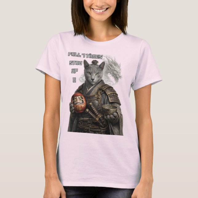 Russian Blue Samurai Cat T Shirt (Framsida)