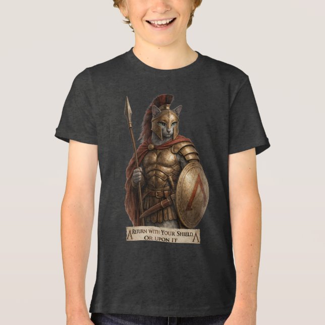 Russian Blue Spartan Cat T Shirt (Framsida)
