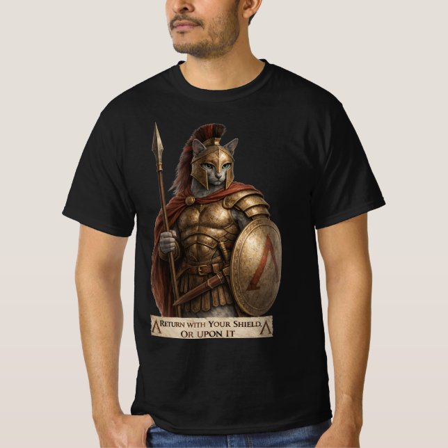 Russian Blue Spartan Cat T Shirt (Framsida)