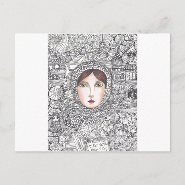 Russisk kvinna vykort (Framsida)