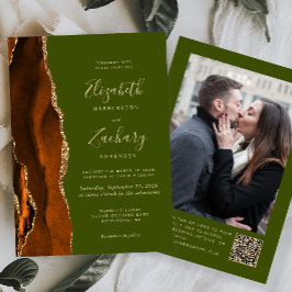 Rust Agate Olivgrön Foto QR-kod Bröllop Inbjudningar