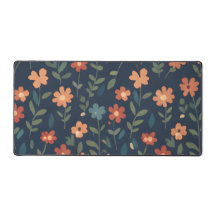 Rust and Coral Daisy Field on Navy Blue