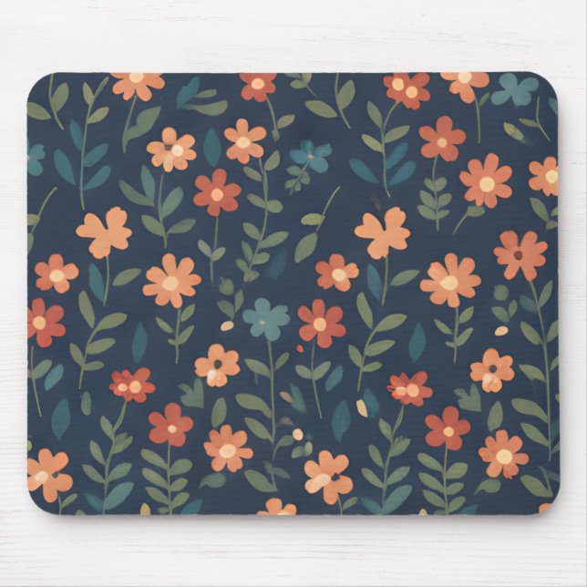 Rust and Coral Daisy Field on Navy Blue Musmatta (Framsidan)
