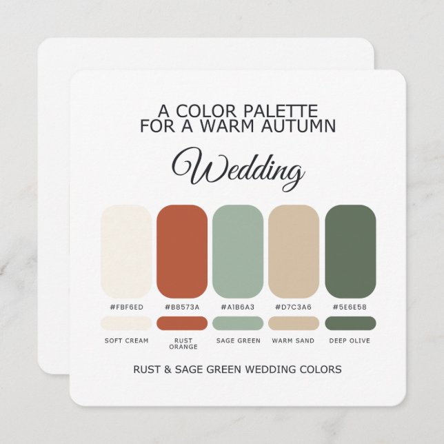 Rust and Sage Green Wedding Color Palette Card Inbjudningar (Fram/baksida)