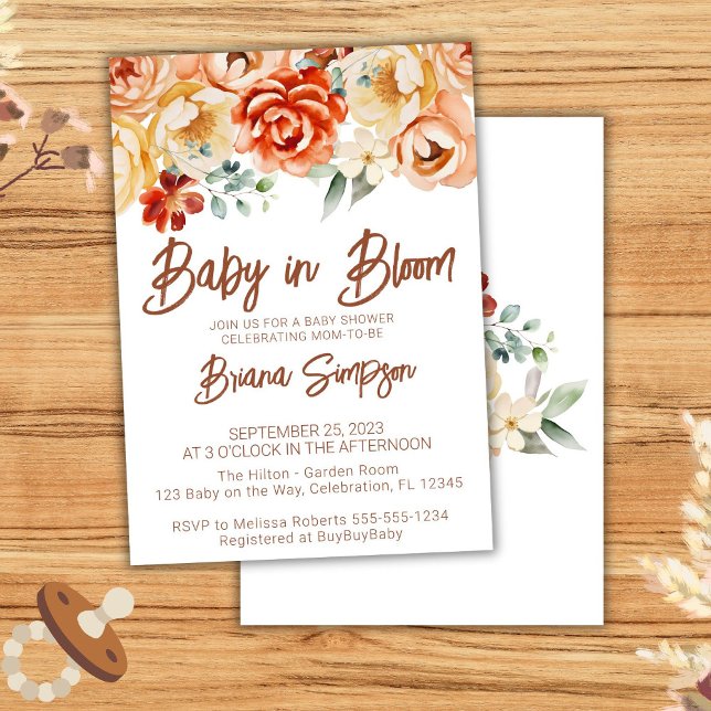 Rust Beige Blommigt Neutralt Baby Shower Inbjudningar (Skapare uppladdad)