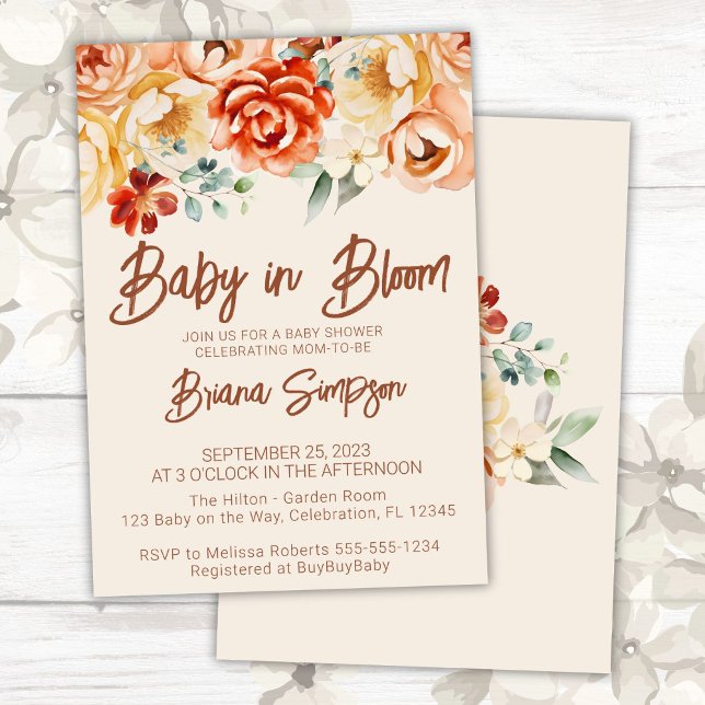 Rust Beige Blommigt Neutralt Baby Shower Inbjudningar (Skapare uppladdad)