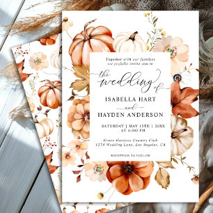 Rust Beige Boho Fall Earthy Blommigt Pumpkin Bröll Inbjudningar