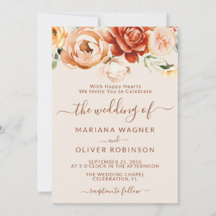 Rust Beige Elegant Blommigt Bröllop Inbjudningar