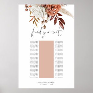 Rust Blommigtar med sätesdiagram Bord Bröllop Poster