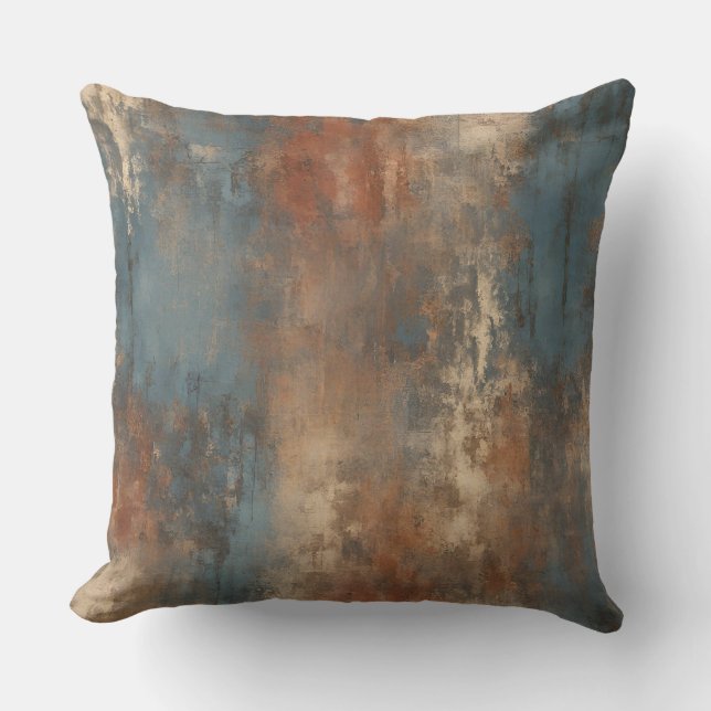 Rust Blue Beige Abstrakt Earth Tone Kudde (Framsida)