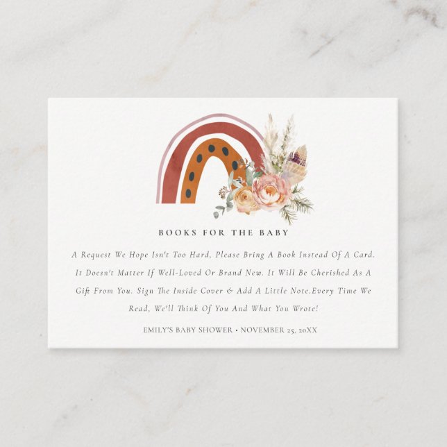 Rust Boho Blommigt Rainbow Bokar Request Baby Show Tilläggskort (Framsida)