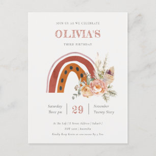 Rust Boho-Blommigten Regnbåge alla åldrar födelsed Vykort