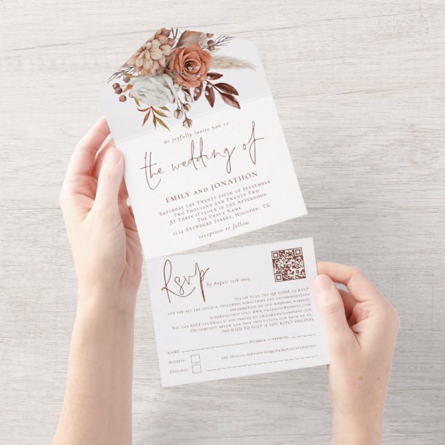 Rust Boho Blommigts Brown skriver QR (Tearaway)