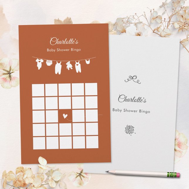 Rust Boho Minimalist Bebis-fest Bingo-spel (Rust Boho Minimalist Baby Shower Bingo Game ©Susanne Sachers - Sunny Mind 🌞)