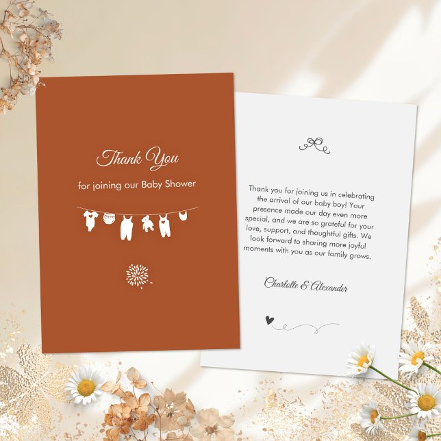 Rust Boho Minimalist Könsneutral Bebis Shower Tack Kort (Minimalist Rust Gender Neutral Boho Baby Shower Thank You Card ©Susanne Sachers - Sunny Mind 🌞)